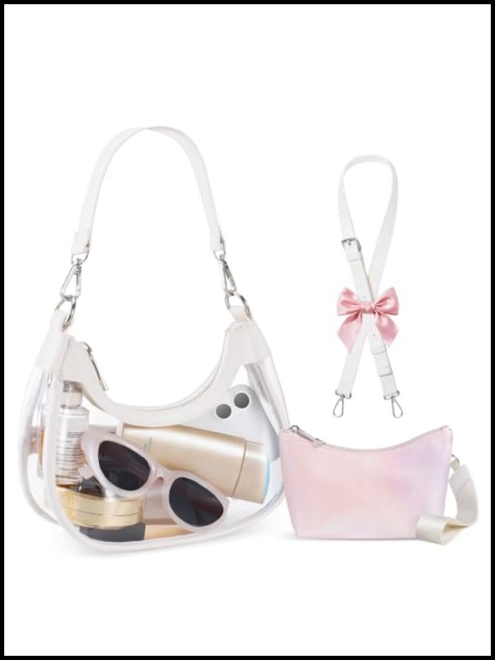 Clear Stadium Approved Shoulder Bag with Wallet, PVC Faux Leather Crossbody